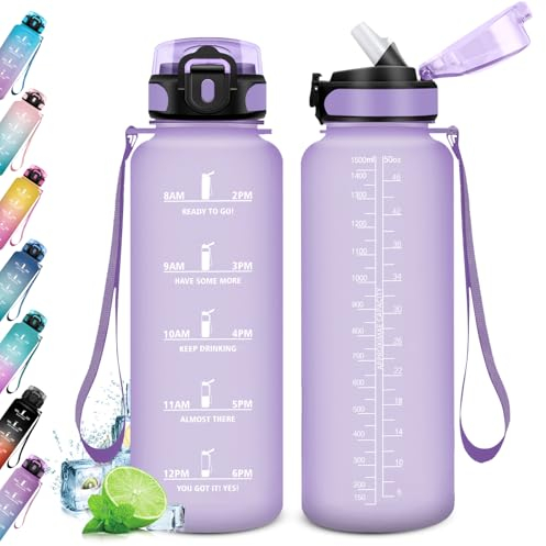 KollyKolla Gourde 1.5L, Bouteille d'eau, Gourde Paille, Étanche & Réutilisable, Gourde Sport avec Marqueur de Temps, Gourde Motivation pour Adulte, Cyclisme, Bureau, l'école, Camping