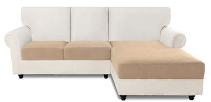 Easy-Going Stretch Sofa Couch Überzug, 3 Stück rutschfeste Sofa Sitzkissenbezüge Ecksofa L U Form, Waschbarer Jacquard Sofaschutz Sofa Cover Hund Katze, 1 Sitzer* 2 + Chaiselongue* 1, Kamel