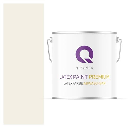 Q-COVER Latexfarbe Abwaschbar 5L (ca.35m2) Weiß-beige Farbton Innenfarbe Wandfarbe Deckenfarbe Klasse 2 Mattfarbe Für Allergiker Scheuerfest Geruchlos Frei Von Voc