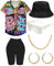 80er 90er Jahre Outfit für Damen, Unisex, Hip-Hop-Kostüm, Baseball-Trikot, Shirt, Yogahose, Fischerhut, Goldkette, Rapper-Zubehör, Splash-c (schwarzer Hut), L