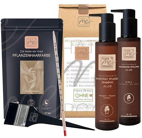 Thats me Organic® Profi Pflanzenhaarfarbe Komplettset (cool shiny) – Bio Haarfarbe ohne Chemie – Haarfarbe für gesundes Haarefärben auch während Schwangerschaft und Stillzeit