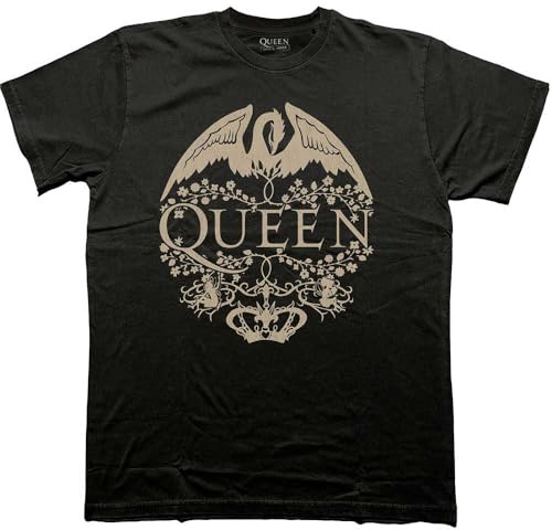 Rock Off officially licensed products Queen Floral Crest Mono Band Logo T Shirt