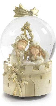 Weihnachtskrippe für Kinder, aus Kunstharz, Glaskugel mit Schnee und Spieluhr, Weihnachtsdekoration, Höhe 16 cm