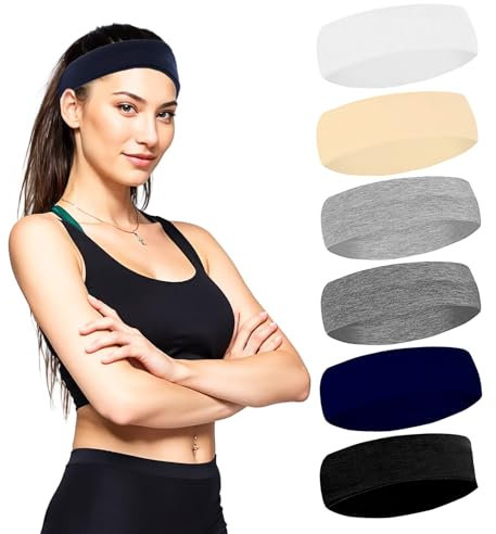 TIESOME 6 Stück Stirnband Damen Sport, Haarband Damen Stirnband Damen Dünn Antirutsch Stirnbänder für Sport Yoga Workout Laufen Fitness Gym Haarschmuck