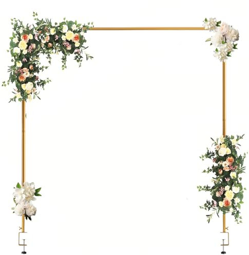 LOLYSIC Over The Table Rod Stand, Adjustable Gold Metal Hanging Rail with Clamp, Over Table Display Bar Balloon Flower Arch Frame for Birthday Party Wedding Christmas (Length 120-184CM, Height 141CM)