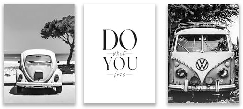 Happymotive – 3er Set Poster T1 Bulli | Retro Wandbilder im 70er Stil | Moderne Wanddeko für Wohnzimmer, Schlafzimmer & Büro | Premium Druck auf 300g Papier (Do What you Love, A4, Ungerahmt)