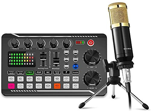 Lonrtesw Podcast Equipment Bundle, Sound Card Microphone (120KHz/24 Bit) and Professional Audio Mixer for Streaming Gaming