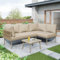 Jtyca Gartenmöbel Set, Garten Lounge Set aus Eisen, Lounge Möbel Outdoor, L-förmiges Gartenmöbel Set mit Sitzkissen, Verstellbaren Füßen, 2 Sofas und 1 Tisch (Khaki)