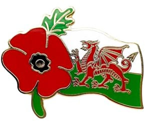 Red Poppy Wales Welsh Flag Red Dragon Pin Remembrance Day Badge Brooch Enamel Memorabilia Gift