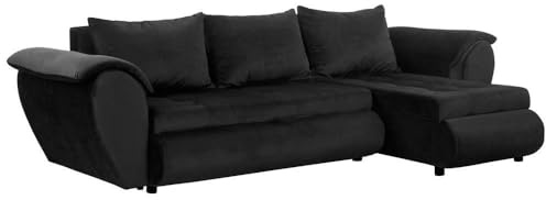 FORNIRO 24 Sierano Ecksofa 265x143x83cm Schwarz Wohnzimmer Couch Schlafsofa | Mit Schlaffunktion & Bettkasten - L-Form - Kissen - Stoff Komfort | ausziehbar Gäste bequem Stauraum Design hochwertig robust