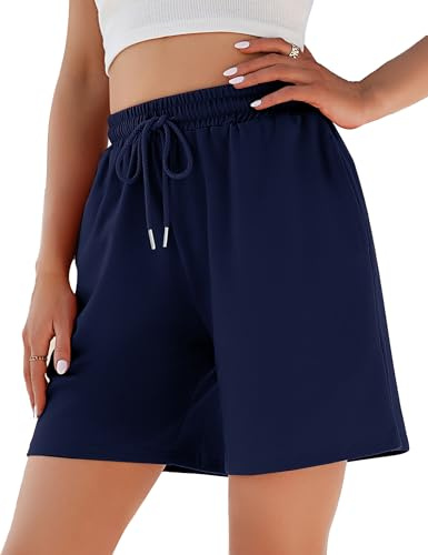 Jezonga Women's Running Shorts High Waist Gym Athletic Sweat Jogging Sport | Casual Bermuda Lounge Workout Hiking with Pockets, Above Knee Length