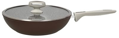 Tognana Pearlbrown stone, Wok 28 cm con coperchio, alluminio forgiato, marrone