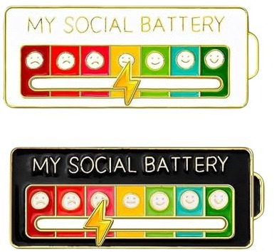 Yotlein 2 Stück My Social Battery Pin, Slider Social Battery Badge, Legierung Stimmungsbatterie Brosche, Broschen Angstabzeichen Interaktive, Anstecknadel, Süßes Kreatives Geschenk