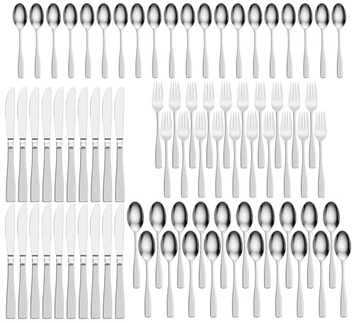 Truevaste 80er Set Edelstahl Besteck 20 Personen, Rostfrei Essbesteck Spiegelpoliert, Besteck-Set mit Löffel, Gabel, Messer, Spülmaschinenfest, für Zuhause, Grillen, Party, Alltag & Gäste