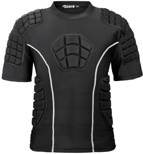 Zicac Men Padded Compression Shirt, Chest Rib Protectors with Pads | Football Protective Gear, Goalkeeper Kit, Moisture Wicking, For Baseball Rugby Lacrosse