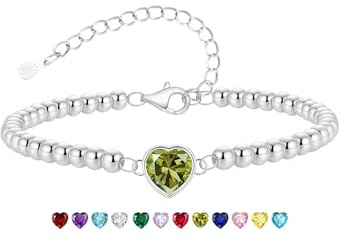 KLIFOWDY Geburtsstein Armband Damen Silber mit Herz Glücksarmband | Perfekte Geburtstagsgeschenke für Frauen, Freundin, Schwester Mama