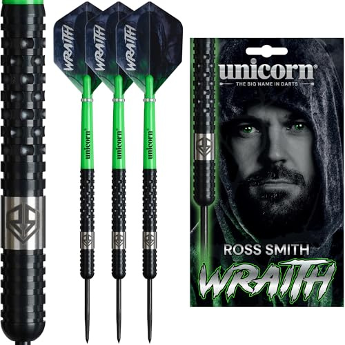 Unicorn Steel Tip Darts-Set | Ross 'Smudger' Smith | Wraith | 90% Tungsten Barrels | Durable Stunning Ultrafly Flights | Noir Black Volute Points | 20g