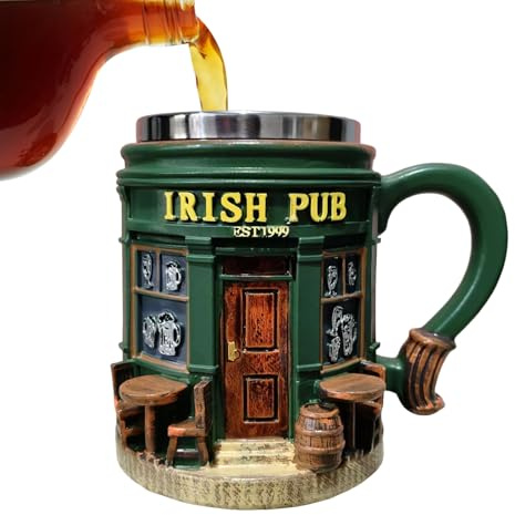DAWCBVJQ 3D Coffee Mugs | Novelty 300ml Resin 3D Desk Decor - Fun Irish Pub Travel Water Mug - for Tea Milk Beer Drink Beverage Home Office Travel Bar St Patrick's Day Christmas
