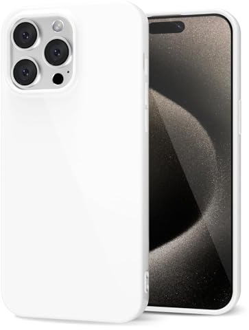 LoeoeL for iPhone 15 Pro Max Phone Case Liquid Silicone, Cute Girly Thin Ultra Slim Jelly Soft Rubber Gel Plustective Glossy Hard Plastic Case, Plain Solid Color Cover for Women Girl, White