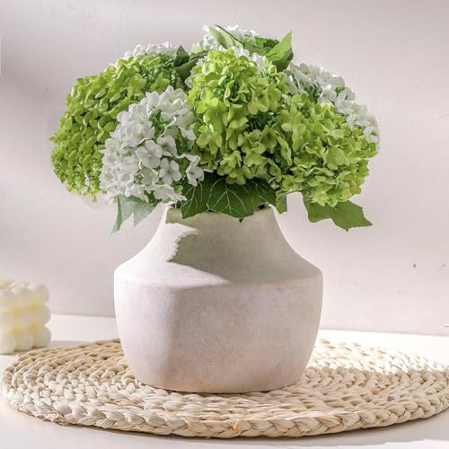 KRYSTHIA Keramik-Blumenvase, dekorative weiße Vase, rustikale Terrakotta-Vasen für Heimdekoration, Landhaus-Vintage-Vasen für Wohnzimmer, Küche, Schlafzimmer, Büro, Couchtisch, 14 cm