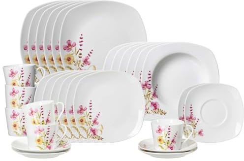 Ritzenhoff & Breker Kombiservice MALVE, 30-teilig, Weiß, mit Blumenmusterung, 6 Personen, Porzellan, Spülmaschinengeeignet