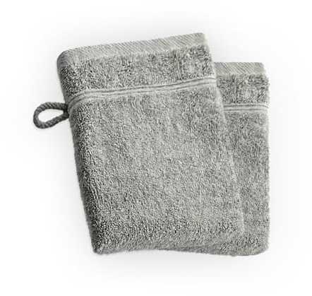 AMFUN 2er Set Waschhandschuhe, Waschlappen mit Aufhänger, 100% Baumwolle, Weich und Robust, Saugstark, für die Tägliche Pflege und Gäste – Grau, 15x22 cm