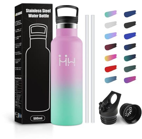 JAPORIA Borraccia Termica Bambini 500ml, Borraccia con Cannuccia, Bottiglia in Acciaio Inox a Prova di Perdite, senza BPA, Borracce per Bambini, Scuola, Palestra, Ciclismo