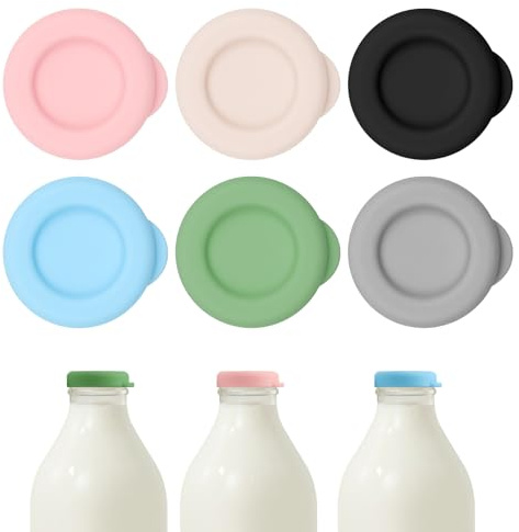 6 Pcs Silicone Glass Milk Bottle Tops, Milk Bottle Tops For Uk Glass Bottles, 6 Colors Reusable Silicone Lids, Dishwasher, Perfect Fit for One Pint Milk Glass Bottles