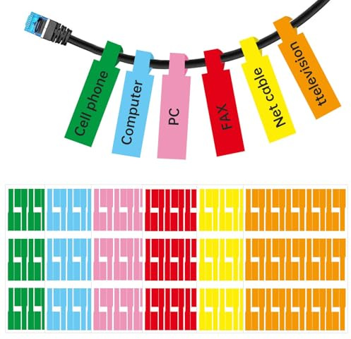 180pcs Cable Labels,6 Colors,Self-Adhesive Cable Markers Waterproof Wire Labels Cable-Tags Stickers for Organizing Wires,Identification,Handwriting Cables Tags for Home,Office,Computer Room