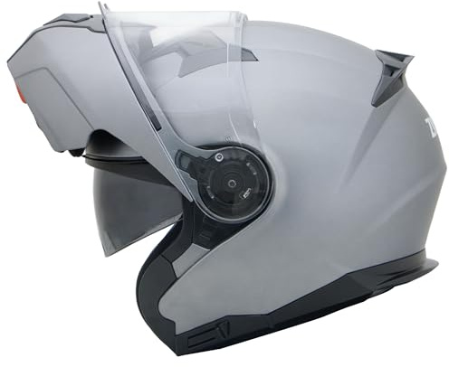 Zorax ZOR-729 Flip Up Helmet with Double Visor - Grey L(58-60cm) | Modular Front Helmet Motorcycle Motorbike ECE 2206 Approved