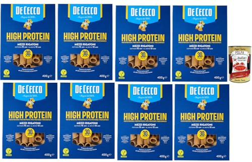 Italian Gourmet Bundle 8x High Protein Mezzi Rigatoni 400g + Italian Gourmet Polpa – Protein Pasta, Mezzi Rigatoni Nr. 26, 30% Protein, vegane Pasta, kurzer Röhrennudel-Mix, 3,2kg Vorratspack