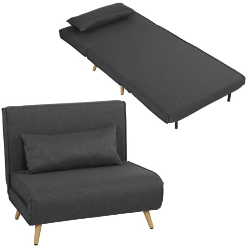 HOMCOM Schlafsessel 3 in 1 Sessel mit Schlaffunktion 190 x 94 cm Grau | Klappbar Schlafsofa, 3-stufig Verstellbare Rückenlehne, Metallfüße, Lendenkissen, Leinenoptik, Wohnzimmer
