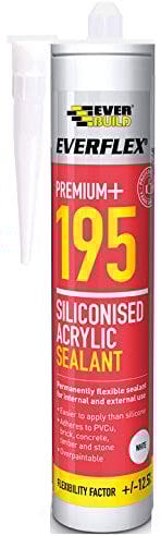 Everbuild Everflex 195 Premium+ Siliconised Acrylic Sealant – Mould Resistant – Permanently Flexible – Overpaintable – White – 300ml