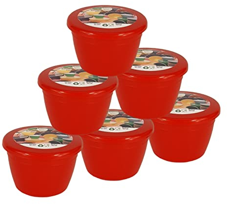 Just Pudding Basins Red 0.25 Pint, 140ml Steam Pudding Basin Food Safe BPA Free Plastic Red Bowls and Red Lids x6 (1/4 Pint)