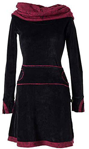 Vishes - Alternative Bekleidung - Samtkleid mit Kapuzenkragen schwarz-rot 36