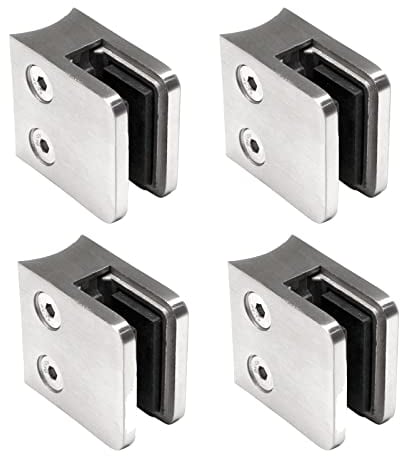 PRIOstahl Glashalter 4 Stück Glasklemmen Set Edelstahl Abstandhalter Klemmhalter V2A 45 X 45 x 26 mm für Ø 42,4 mm Glas 8,76mm Glasklemmhalter Glasplattenhalter für Geländer Treppengeländer Balkon A2