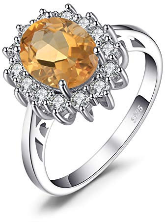 JewelryPalace Prinzessin Diana Kate Middleton Edelstein Echt Citrin Ringe, Verlobungsring Eheringe Promise Verlobung Ring Silber 925 Damen, Silberringe Antragsring Ringe, Damen Schmuck 51
