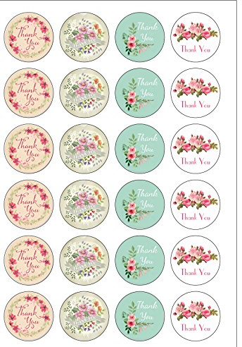 24 Precut Vintage Flower THANK YOU Edible Wafer Paper Cake Toppers Decorations