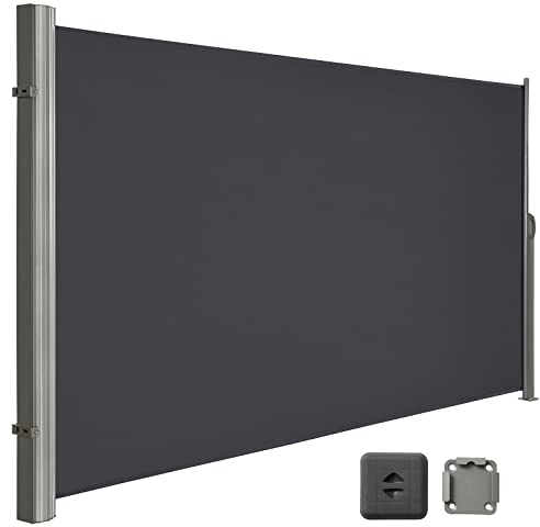 LARMNEE Seitenmarkise, ausziehbar Markise, Rahmen aus Vollaluminium, 160 x 300 cm, Sichtschutz, seitliche Vordächer, Balkone, Terrassen, Garten, Sonnenschutz, Seitenrollo, Dunkelgrau EGY163BP02