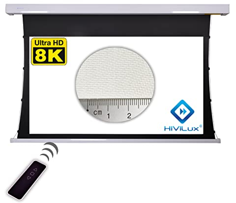HiViLux Tension Motor Leinwand Akustik transparent Weiss Tuch: HiViWhite Cinema 4K SD Akustik Gain=1,1 (16:9 Bild:300x168cm 135 Diagonal, Gehäuse Weiss)