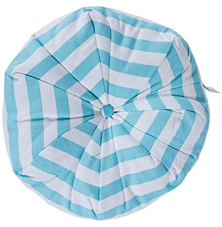 HOMESCAPES Blue & White Stripe Floor Cushion Pouffe 100% Cotton Modern Pleated Seat Pad for Indoor and Garden, 40cm x 15cm