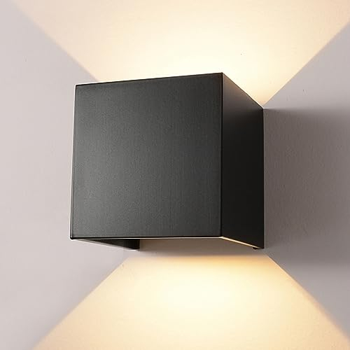 WZOED Wandleuchte LED Aluminium Wasserdichte Wandlampe, 12W 85-265V 3000K Verstellbare Innen-/Außen Wandleuchte 2Leds-Warm (Schwarz)