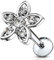 BlackAmazement Tragus Piercing Helix Labret Monroe Stud Ohr Blume Flower Glitzer Zirkonia CZ Gold Silber klar pink Damen (Farbe Silber/Klar -Stablänge 6 mm)