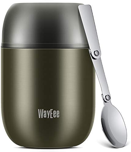 WayEee Food Flask, Stainless Steel King Food Jar with Folding Spoon-450ml (Gray)