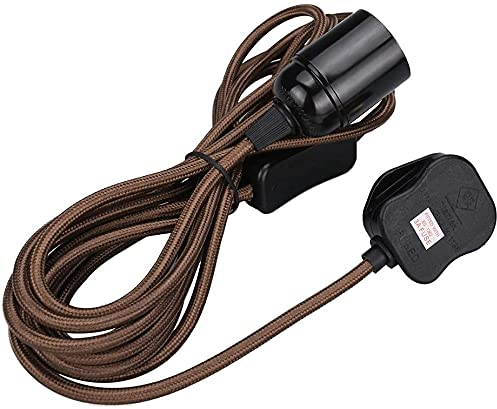 Wowsale Pendant Light Ceiling Lighting Fitting, E27 Lamp Holder Suspended Pendant Light Fitting Kit, 2 Core Gold Fabric Cable Plug with On/Off Switch- UK Plug (Coffee, 3m)