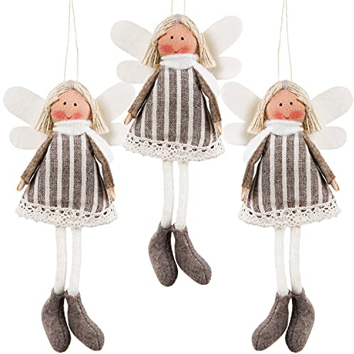 Logbuch-Verlag 3 Engel Stoff Anhänger Weihnachten beige grau Natur 16 cm Schutzengel kleines Geschenk Weihnachtsbaumschmuck