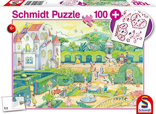 Schmidt Spiele Puzzle 56329 Bei den Märchenprinzessinnen, inklusive Glitzersticker, Kinderpuzzle, 100 Teile, bunt