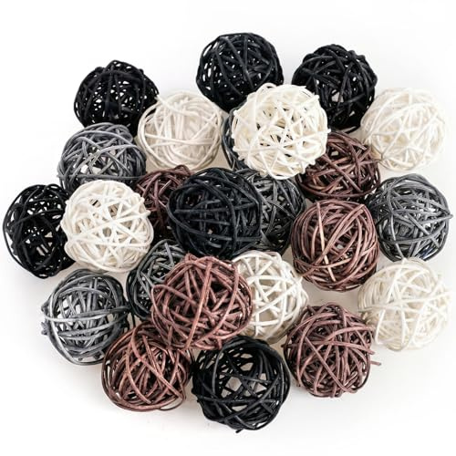 DomeStar 24PCS Brown Decorative Balls for Bowl Centerpiece, 2 Inch Rattan
