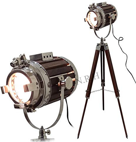 Nautical Studio Spot Treppiede Piantana Lampada da terra in legno di ricerca luce con supporto