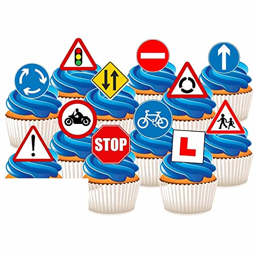 PP - Road Signs 12 Image Mix 12 Edible Stand up Premium Wafer Card Cake Toppers Decorations